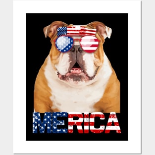 Merica Bulldog Dog American Flag 4Th Of July Posters and Art